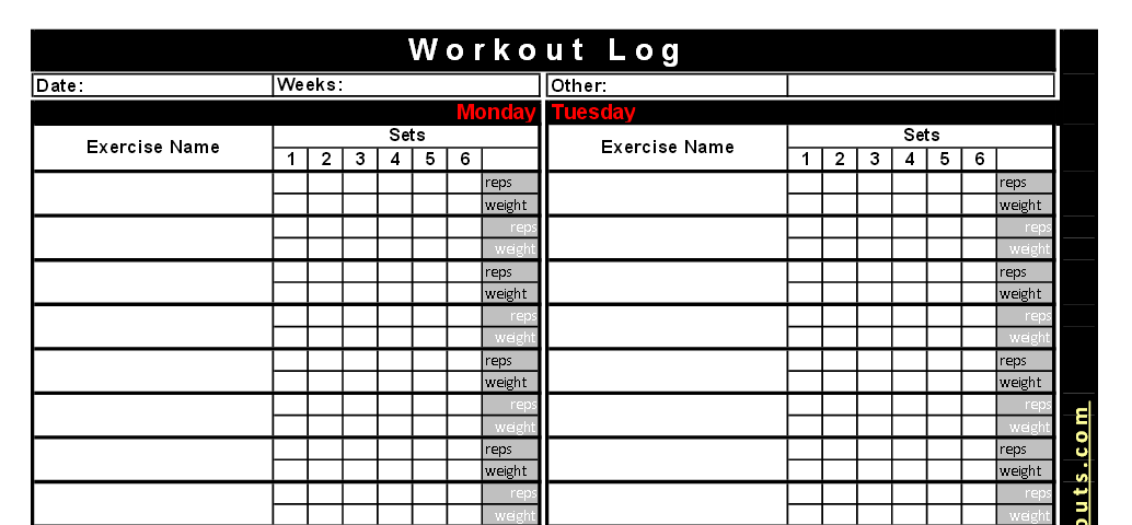 Free Printable Workout Charts